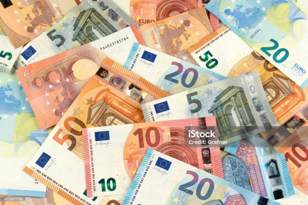 many euro bank note currency finance background