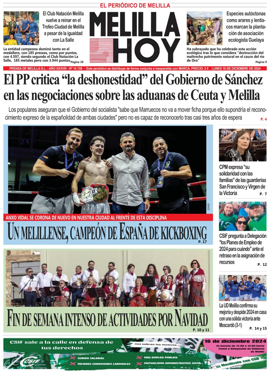 Consulte La Portada De Melilla Hoy Del Lunes De Diciembre De