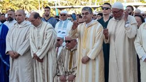 Farid Abdel lah, presidente de la Comisión islámica d Melilla, en el rezo colectivo de noviembre de 2024