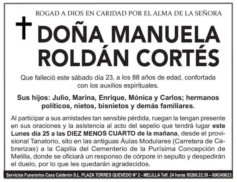 ESQUELA MANUELA ROLDÁN CORTÉS