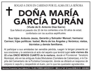 ESQUELA MARÍA GARCÍA DURÁN