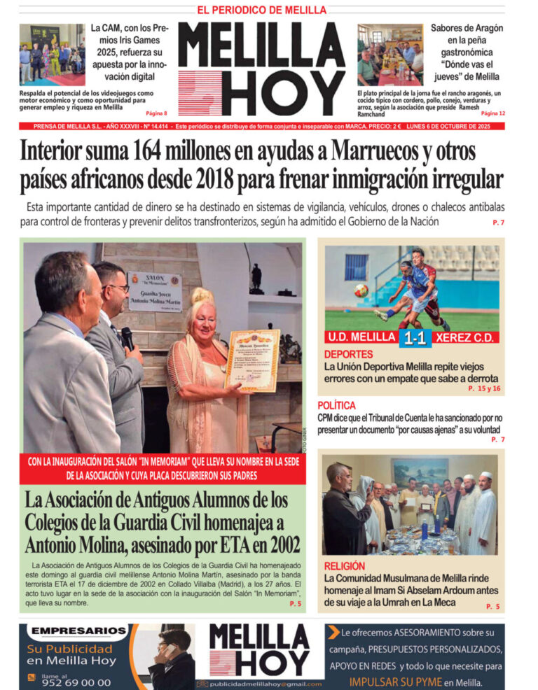 Portada del diario Melilla Hoy del 6 de octubre de 2025
