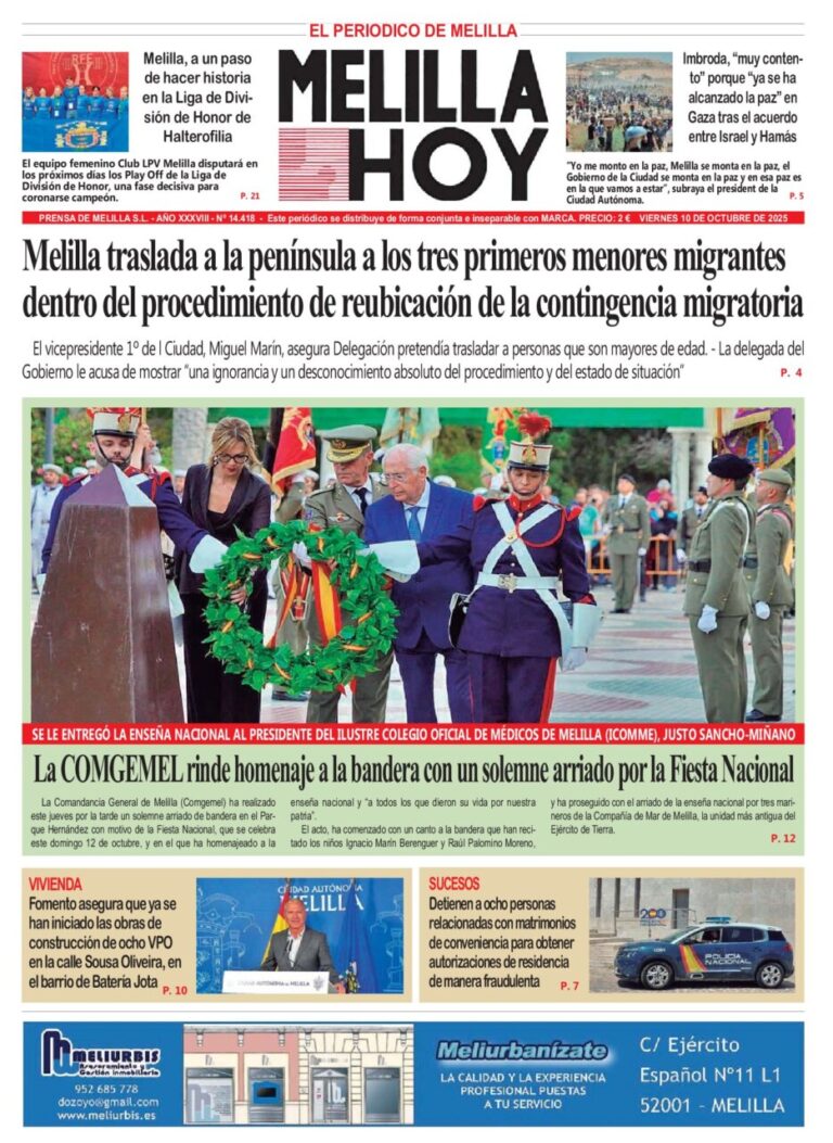 Portada del periódico Melilla Hoy del 10 de octubre de 2025
