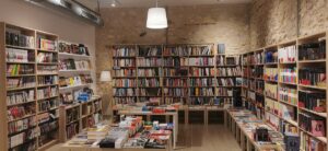 Interior de una librería con estanterías llenas de libros