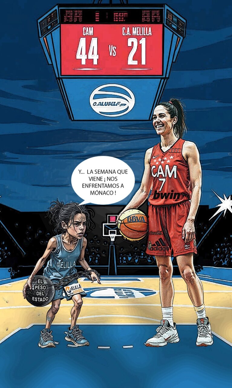 Ilustración de un partido de baloncesto entre Melilla y CAM