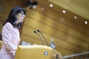 La ministra de Igualdad Ana Redondo hablando en el Senado