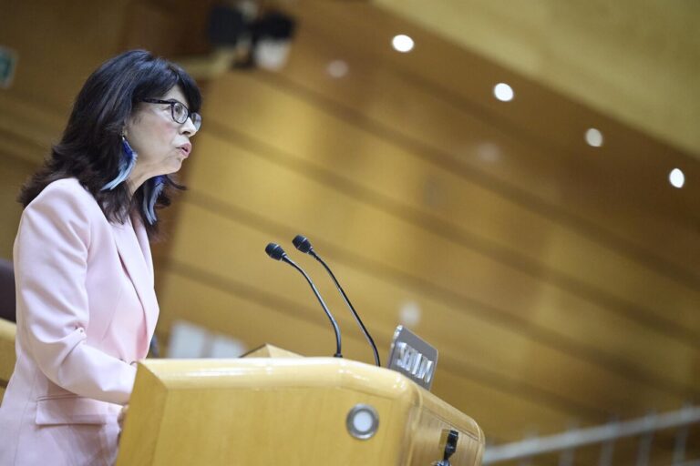 La ministra de Igualdad Ana Redondo hablando en el Senado