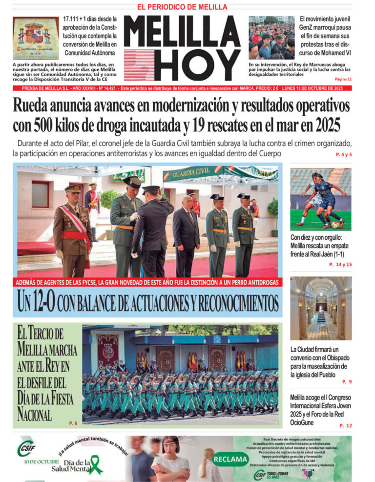 Portada del periódico Melilla Hoy del 13 de octubre de 2025