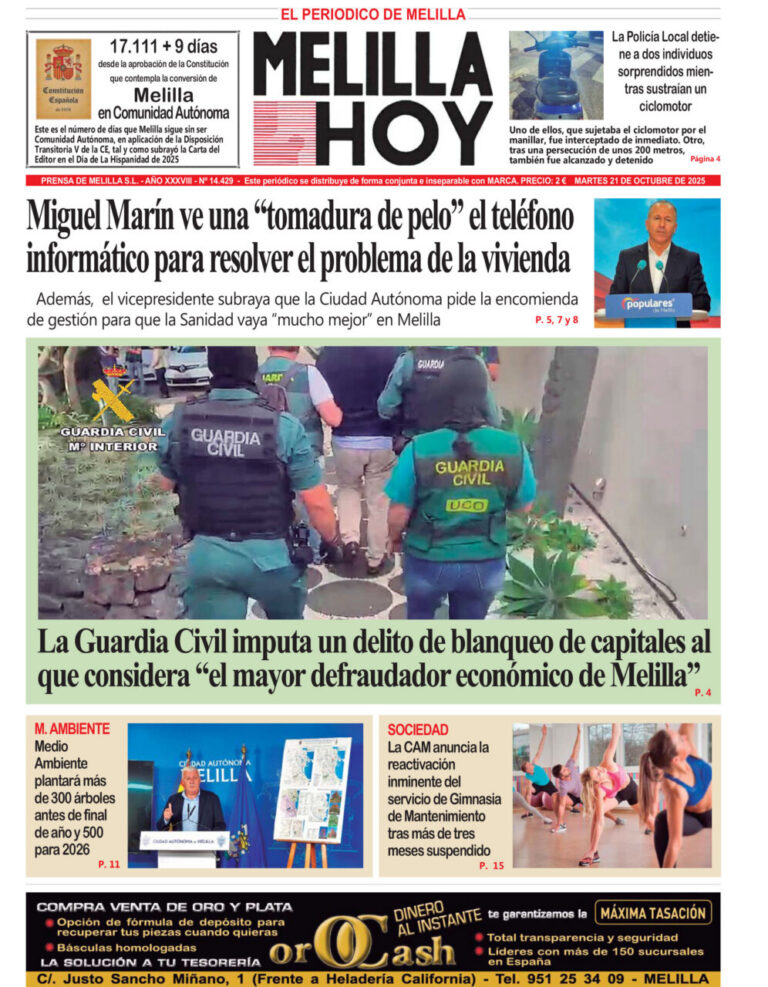 Portada del periódico Melilla Hoy del 21 de octubre de 2025