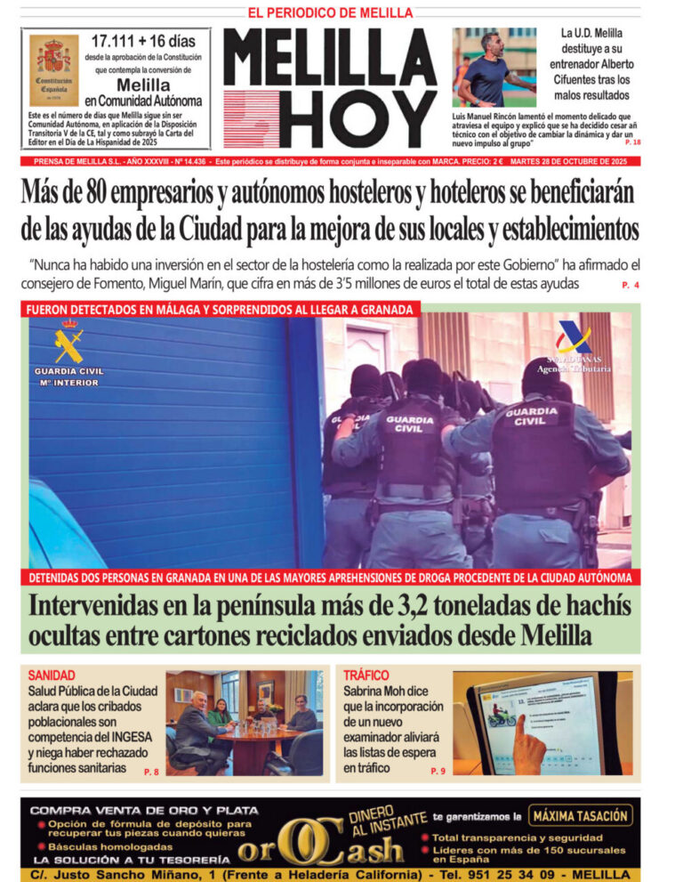 Portada del periódico Melilla Hoy del 28 de octubre de 2025