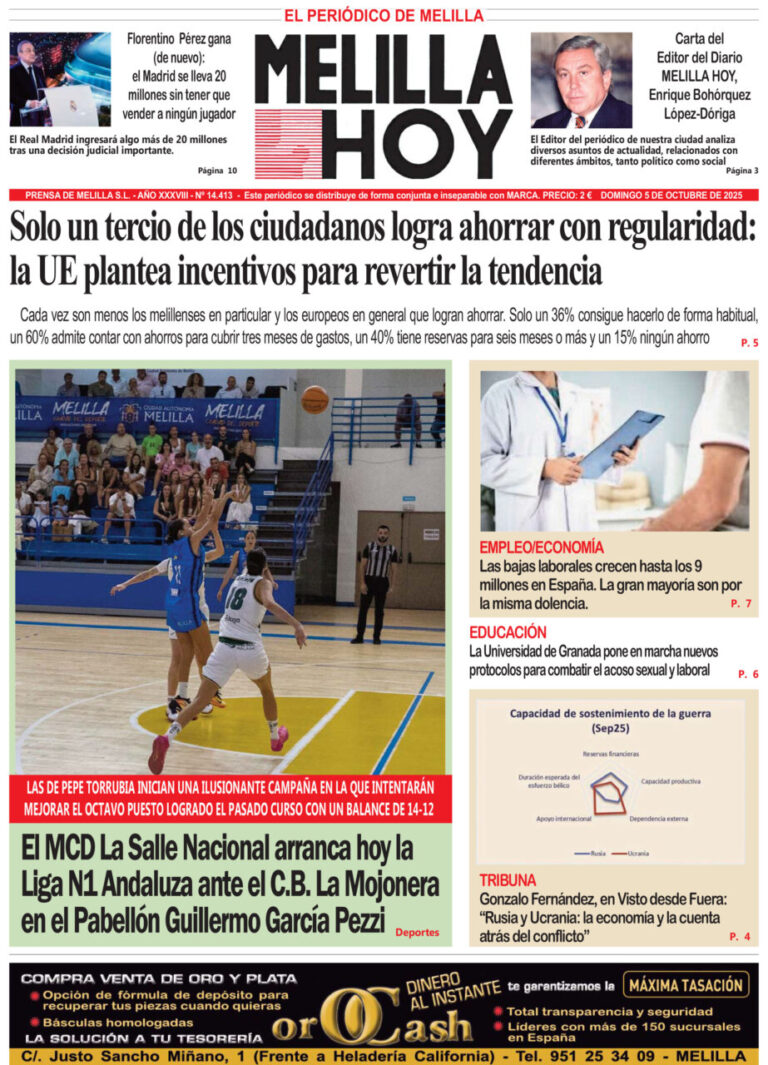 Portada del periódico Melilla Hoy del 5 de octubre de 2025