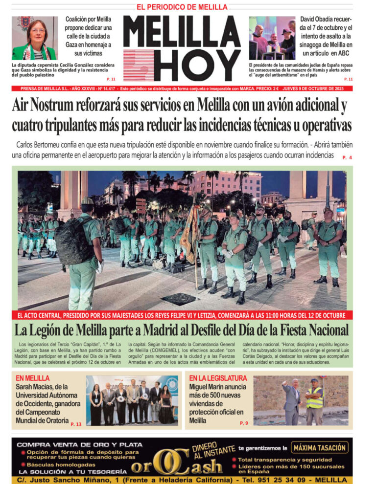 Portada del periódico Melilla Hoy del 9 de octubre de 2025