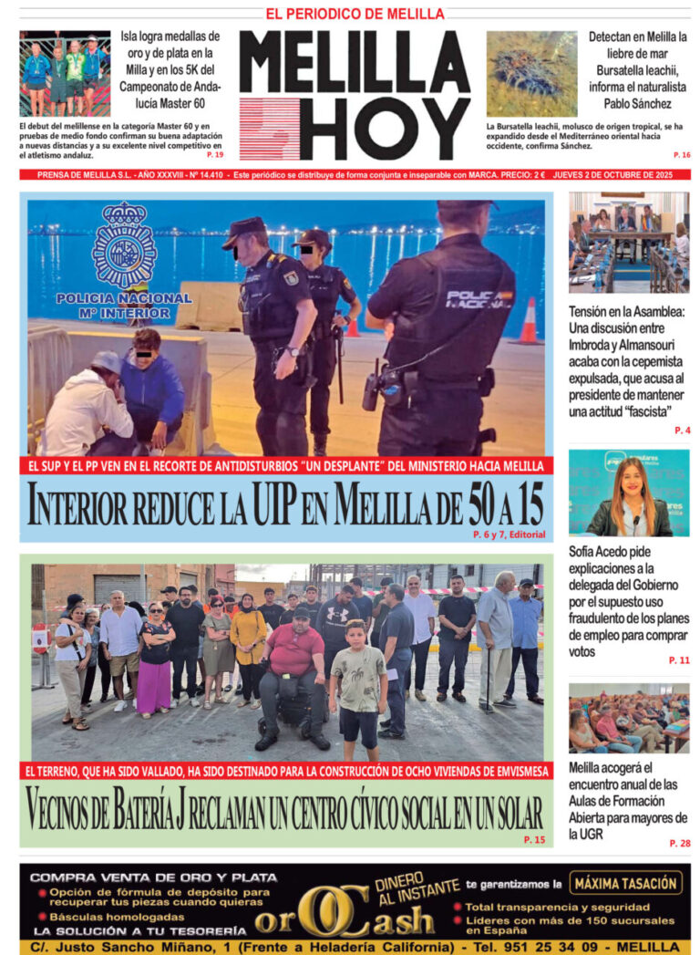 Portada del periódico Melilla Hoy del 2 de octubre de 2025