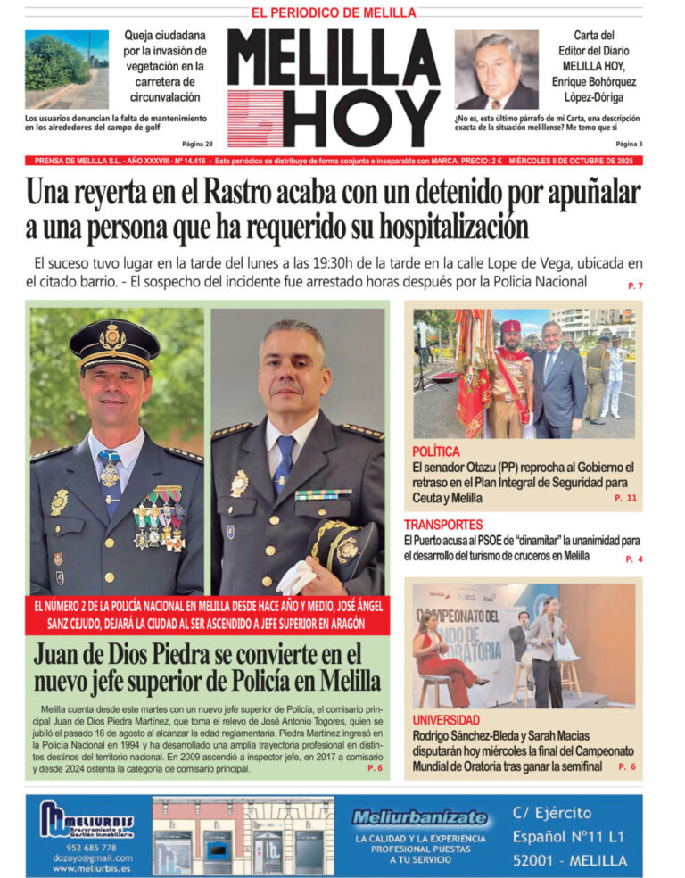 Portada del diario Melilla Hoy del miércoles 8 de octubre de 2025.