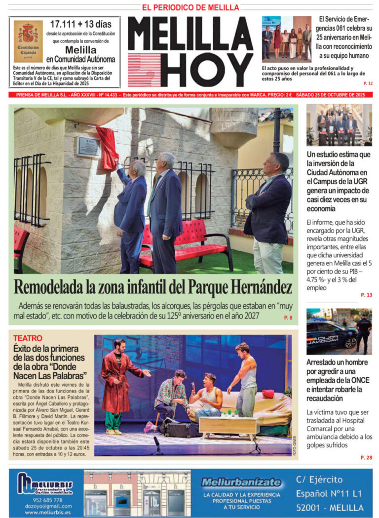 Portada del periódico Melilla Hoy del 25 de octubre de 2025