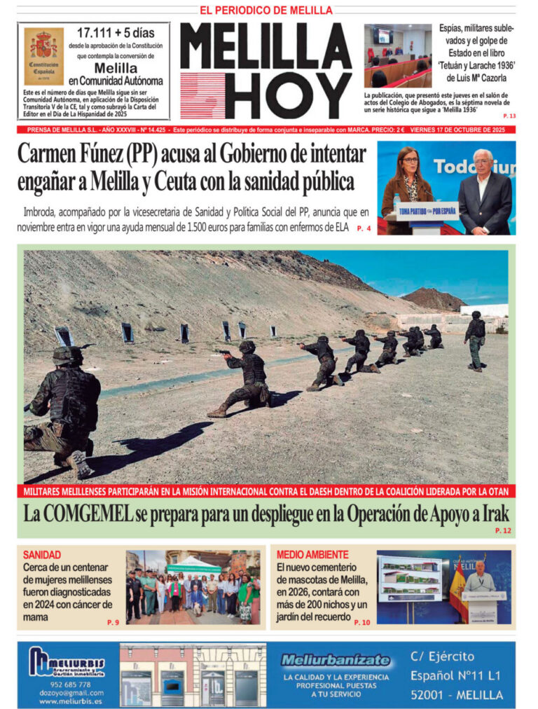 Portada del periódico Melilla Hoy del 17 de octubre de 2025
