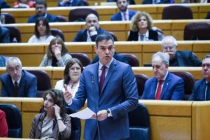 Pedro Sánchez hablando en el Senado durante una sesión de interrogatorio