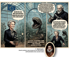Ilustración humorística sobre la política europea y el jardín común.