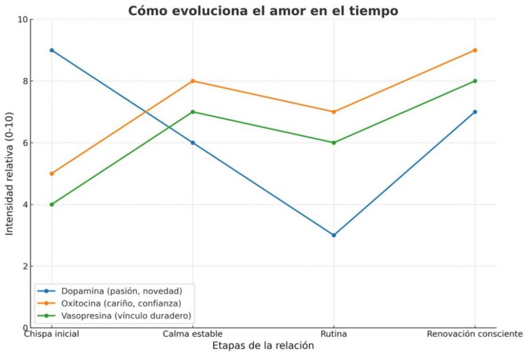Gráfico que muestra la evolución del amor en diferentes etapas de la relación