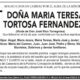 Esquela en memoria de Doña María Teresa Tortosa Fernández