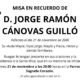 Esquela de D. Jorge Ramón Cánovas Guilló con detalles de misa en su memoria.
