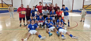 Jugadores del MCD Peña Real Madrid celebrando su victoria en el fútbol sala