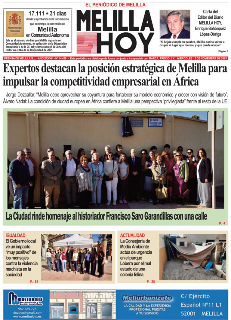 Portada del periódico Melilla Hoy del 12 de noviembre de 2025