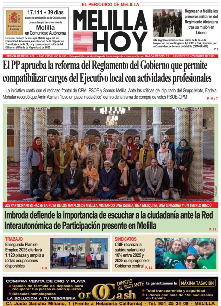 Portada del periódico Melilla Hoy del 20 de noviembre de 2025