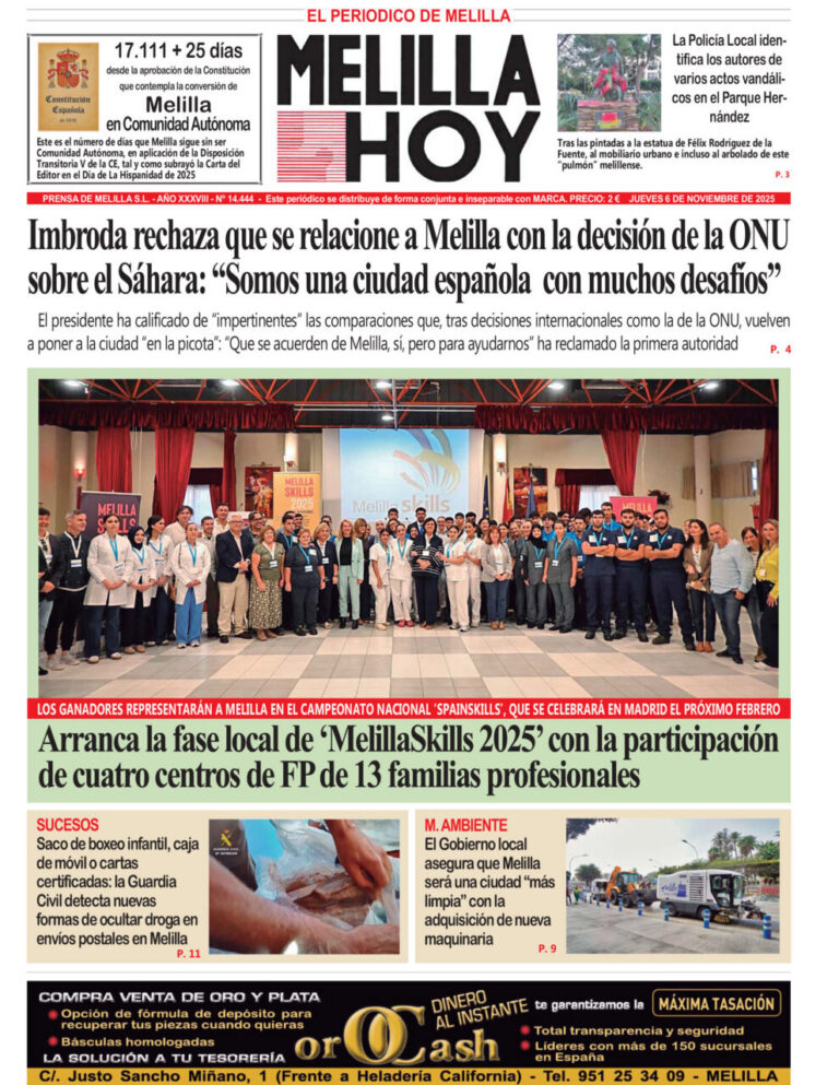 Portada del periódico Melilla Hoy del 6 de noviembre de 2025