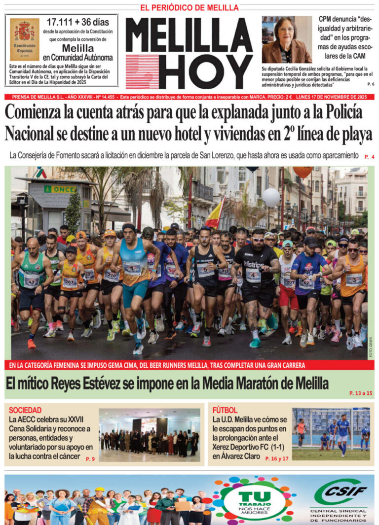 Portada del periódico Melilla Hoy del 17 de noviembre de 2025
