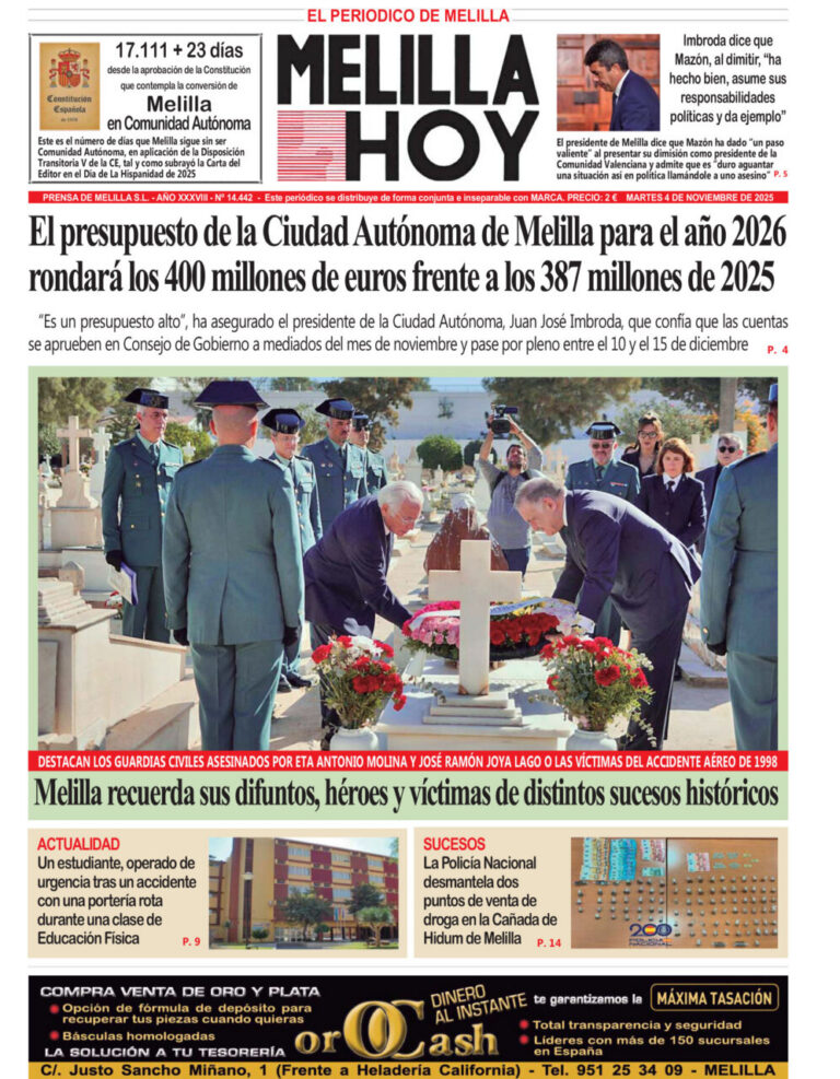 Portada del periódico Melilla Hoy del 4 de noviembre de 2025
