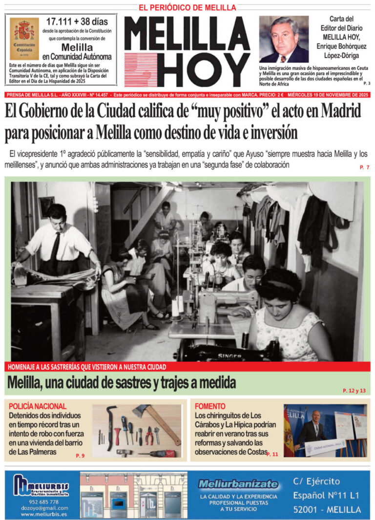 Portada del diario Melilla Hoy del 19 de noviembre de 2025