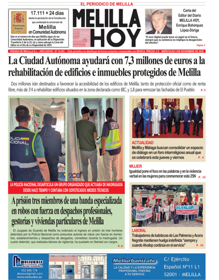 Portada del diario Melilla Hoy del 5 de noviembre de 2025