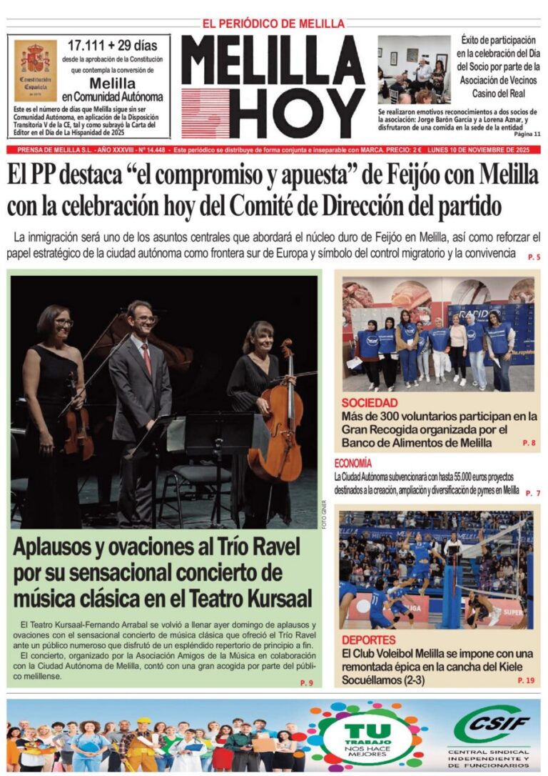 Portada del periódico Melilla Hoy del 10 de noviembre de 2025