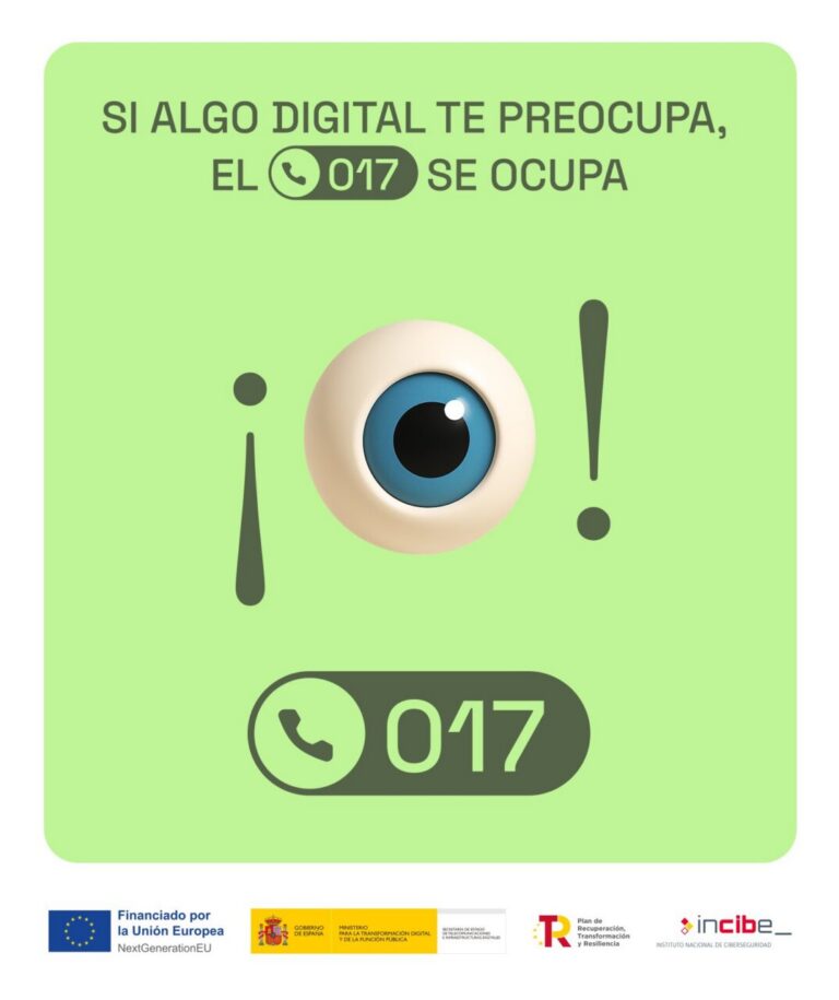 Cartel informativo sobre el servicio 017 de INCIBE para seguridad digital.