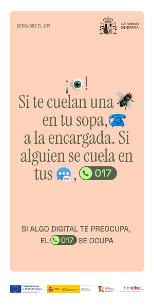 Cartel informativo sobre el servicio 017 de INCIBE para problemas digitales.