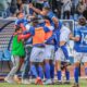 Jugadores de la U.D. Melilla celebrando un gol en el estadio