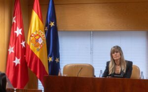 Begoña Gómez en la Audiencia de Madrid durante una comparecencia judicial.