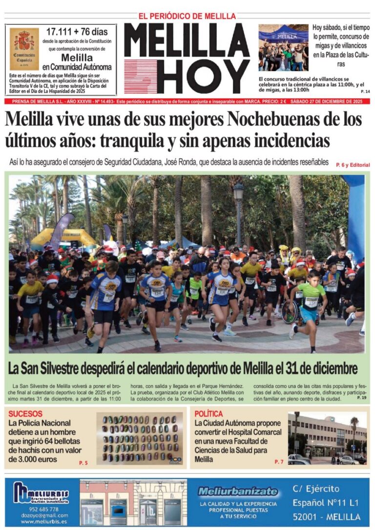 Portada del periódico Melilla Hoy con información sobre eventos locales