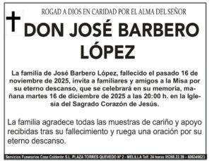 Anuncio de misa en memoria de Don José Barbero López