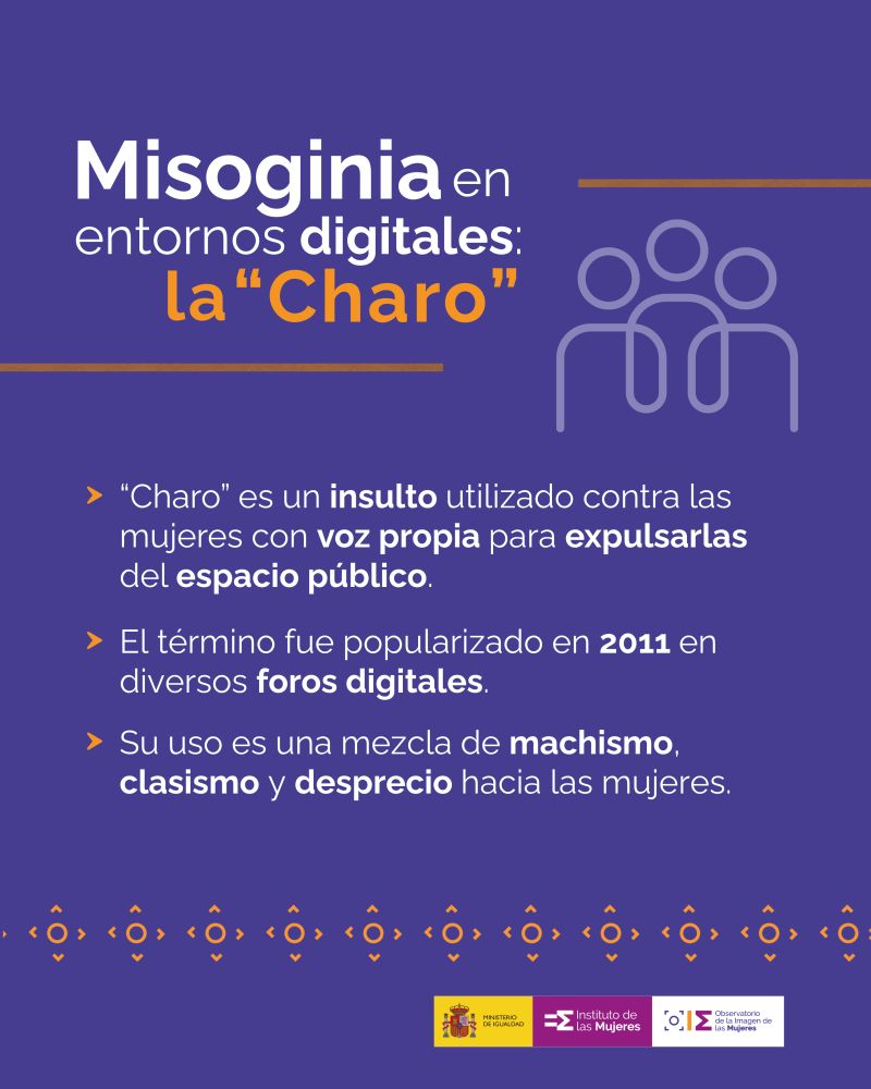 Infografía sobre la misoginia digital y el término Charo