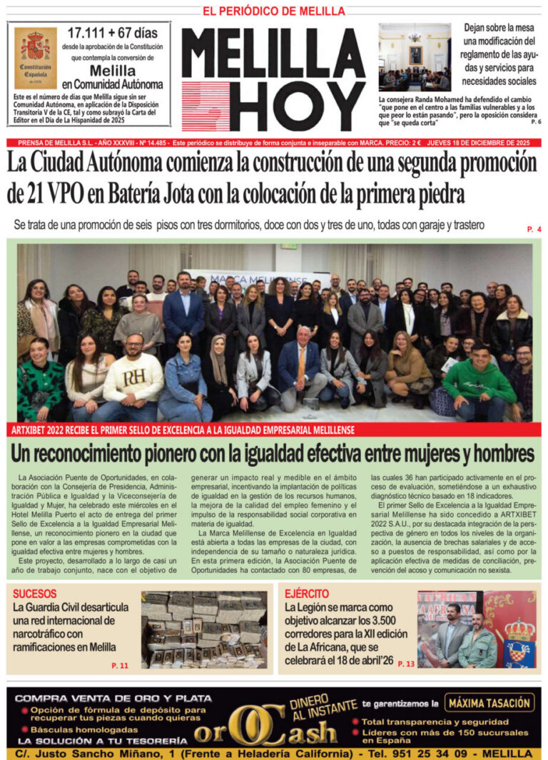 Portada del periódico Melilla Hoy del 18 de diciembre de 2025