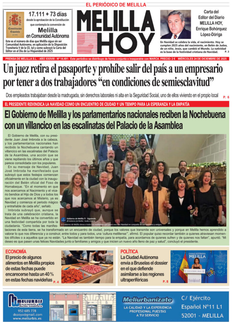 Portada del periódico Melilla Hoy del 24 de diciembre de 2025