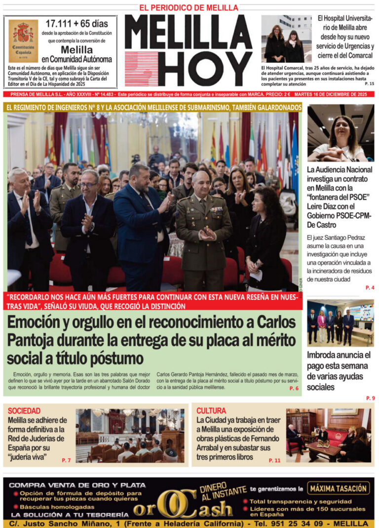 Portada del periódico Melilla Hoy del 16 de diciembre de 2025