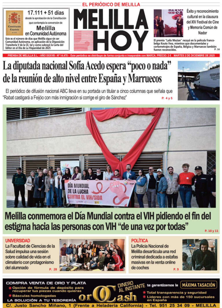 Portada del periódico Melilla Hoy del 2 de diciembre de 2025