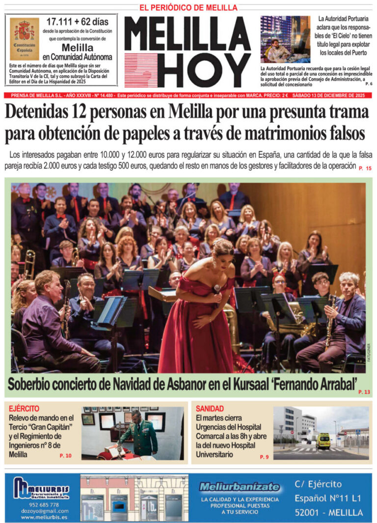 Portada del periódico Melilla Hoy del 13 de diciembre de 2025