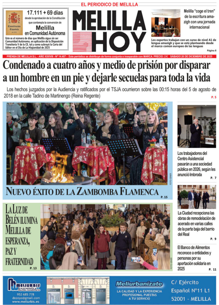 Portada del periódico Melilla Hoy del 20 de diciembre de 2025