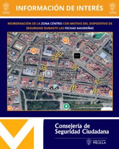 Mapa de restricciones de tráfico en el centro de Melilla durante Navidad