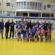 Jugadoras del Club Voleibol Melilla celebrando su victoria en el pabellón