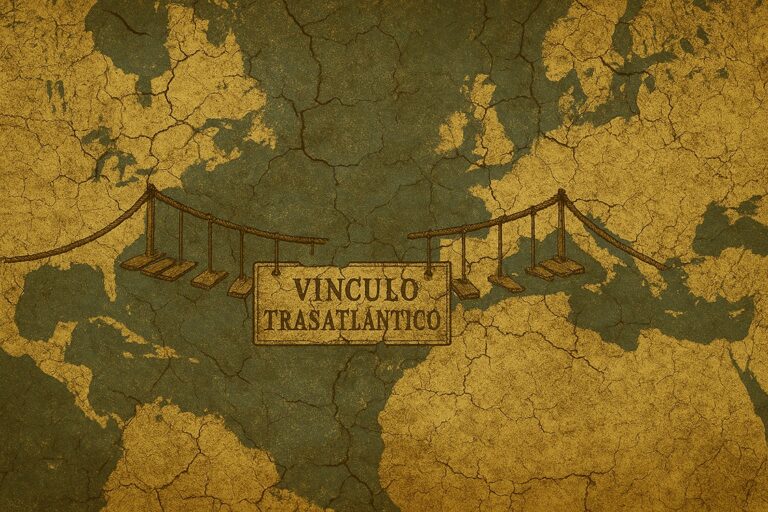 Ilustración del vínculo transatlántico sobre un mapa del mundo